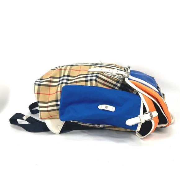 BURBERRY Bag check Backpack Leather/Canvas Beige/Orange x blue main image 6
